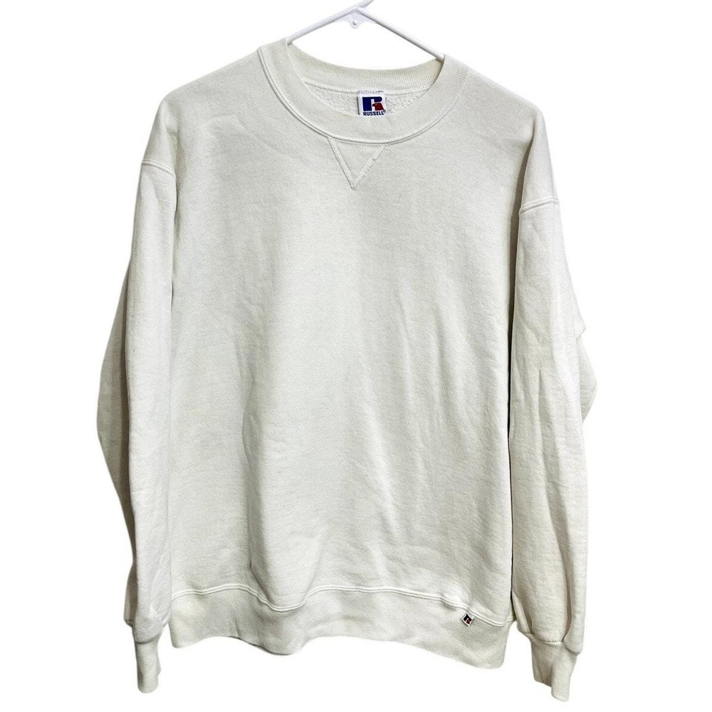 Vintage Men's Made in USA White Russell‎ Crewneck Sweater Size XL Minimalist